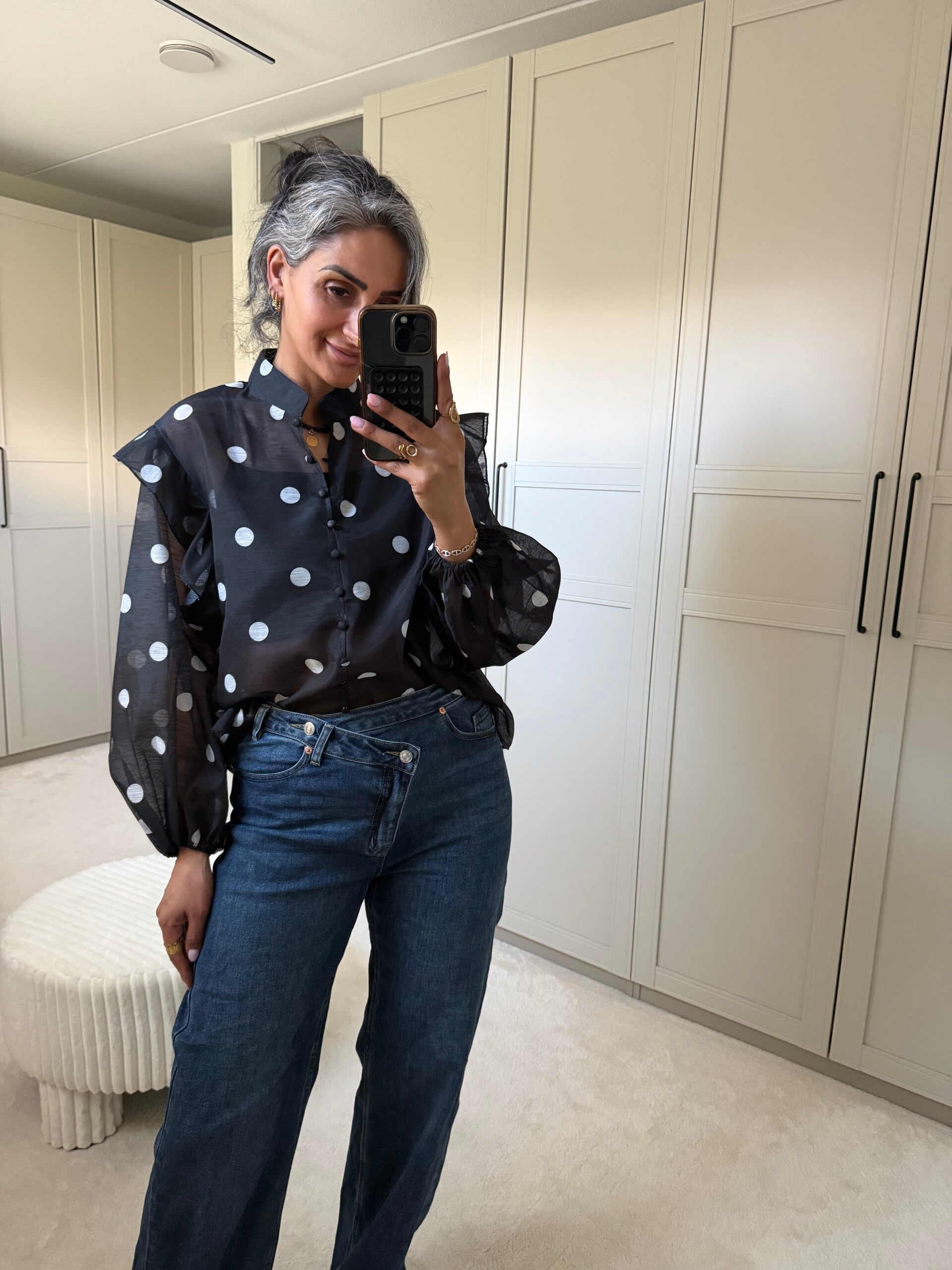 Grote stip blouse met strik