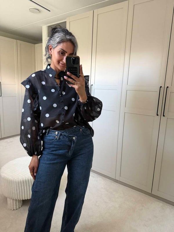 Grote stip blouse met strik
