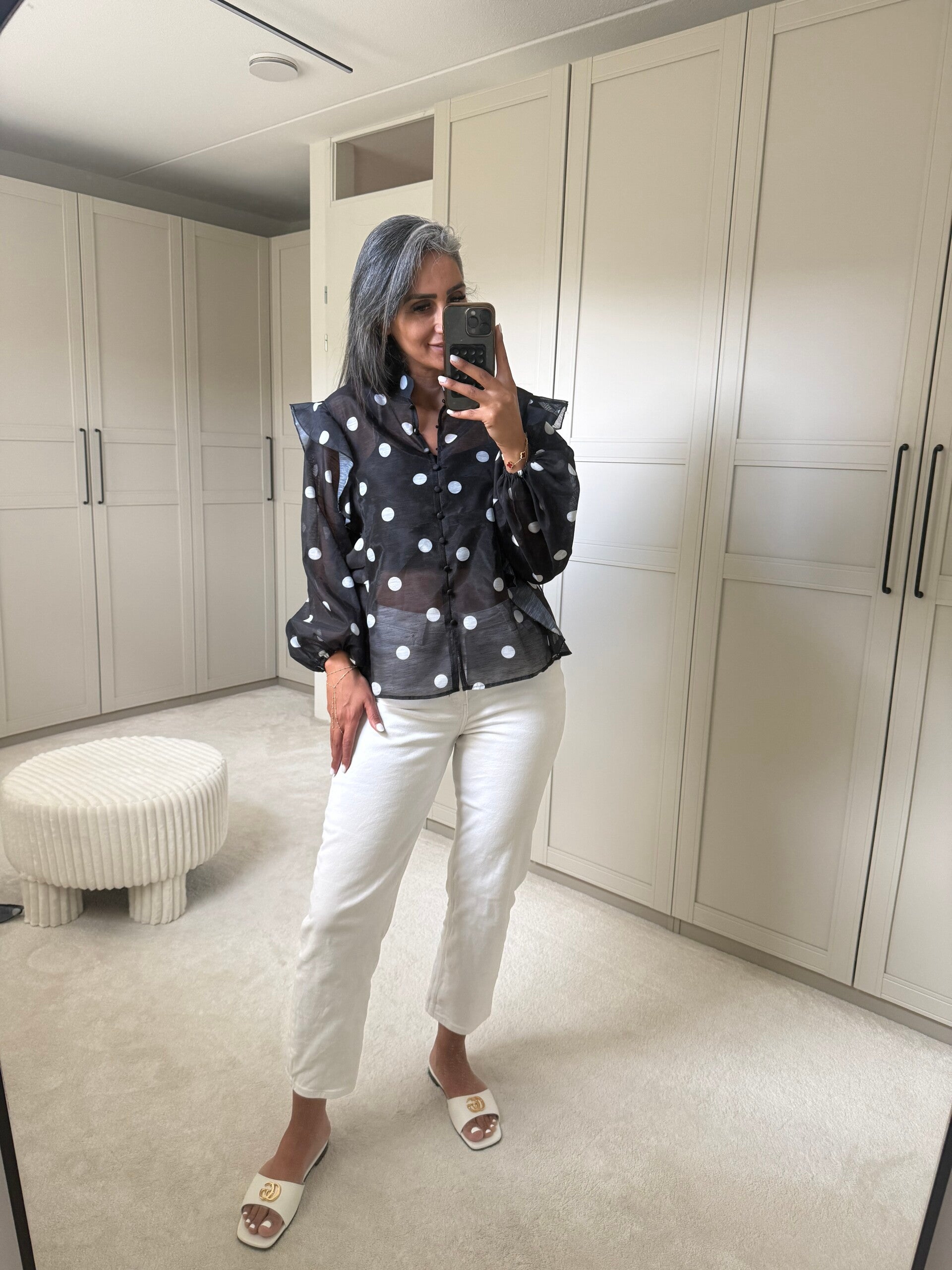 Grote stip blouse met strik