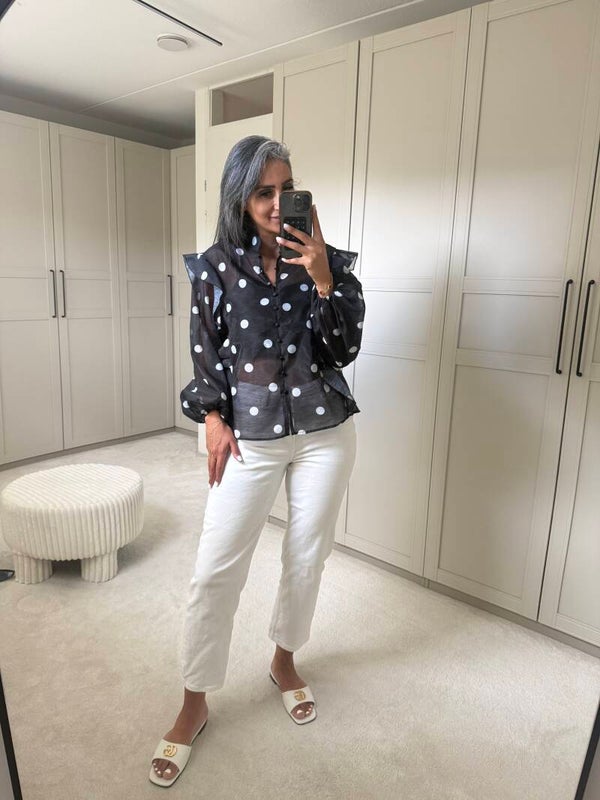 Grote stip blouse met strik