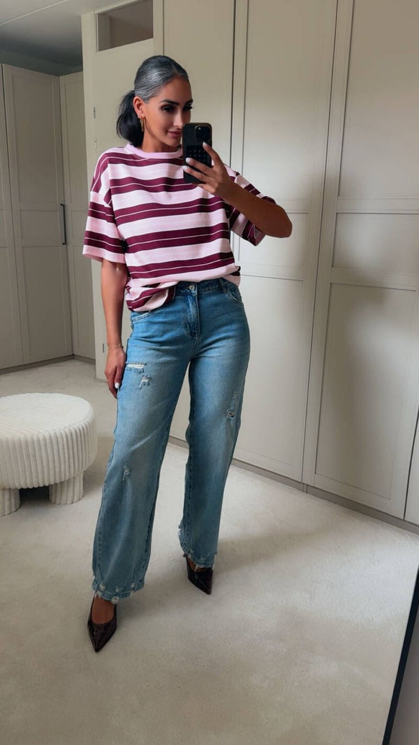 Stripe Oversized Shirt bordeauxrode/roze