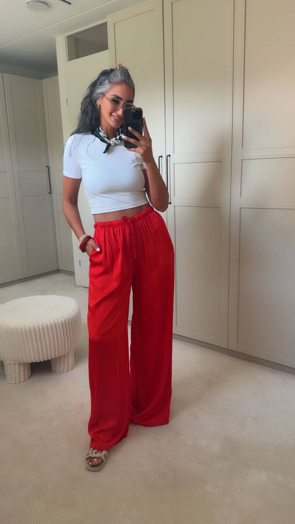 Satijn wide leg rood