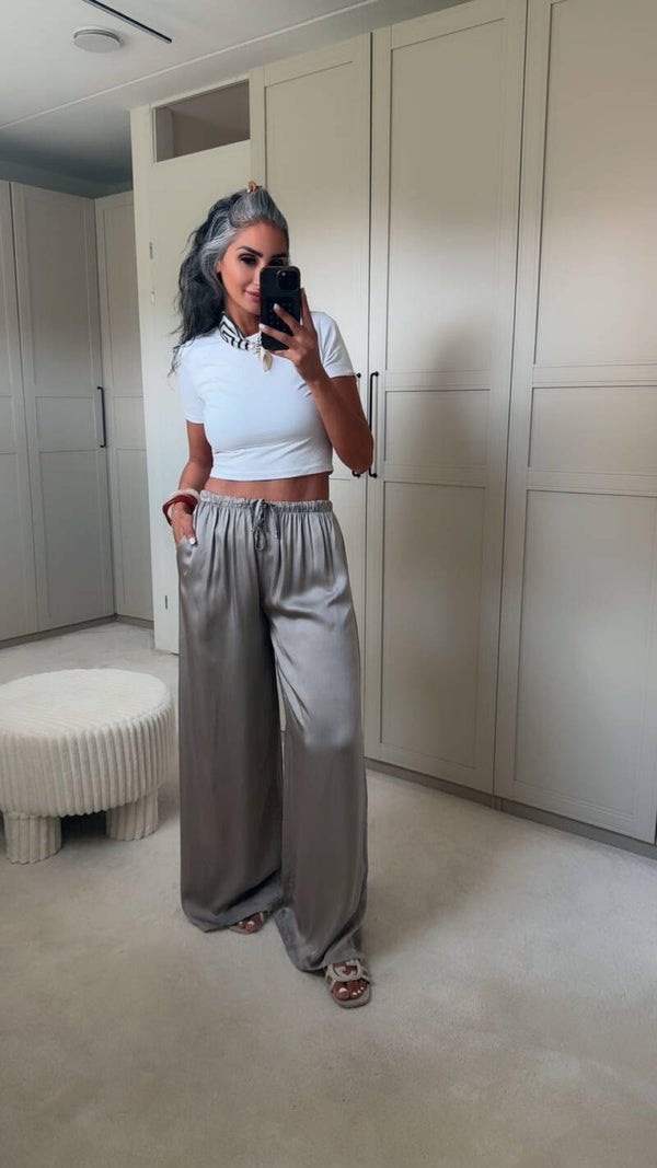 Satijn wide leg taupe