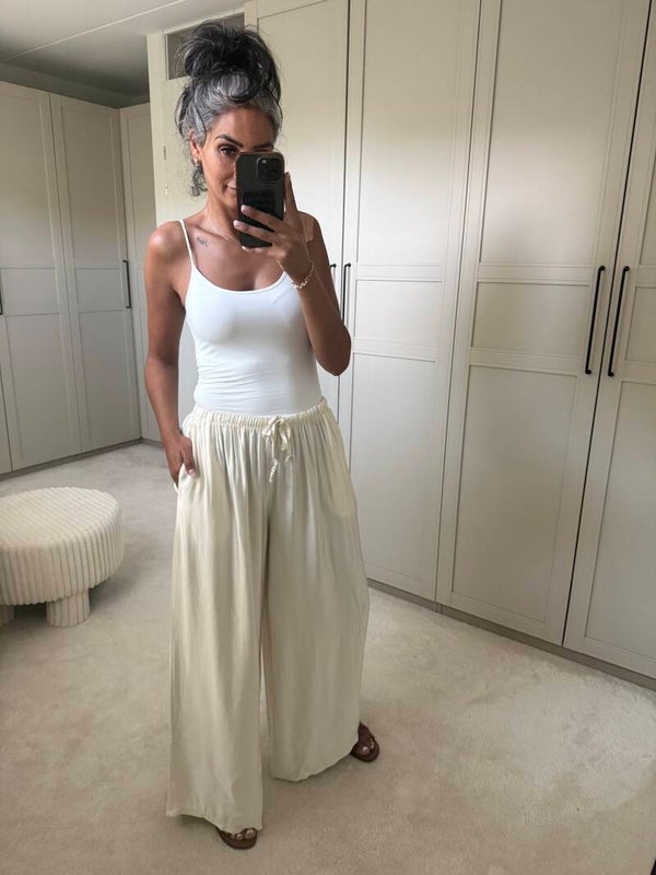 Satijn wide leg broek offwhite