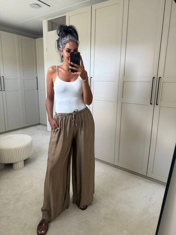 Satijn wide leg broek camel
