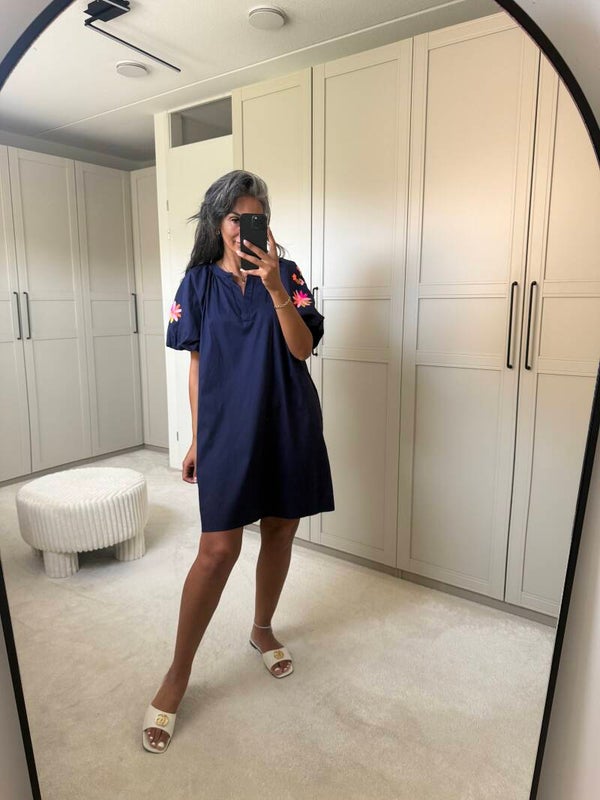 Geborduurde Jurk Navy