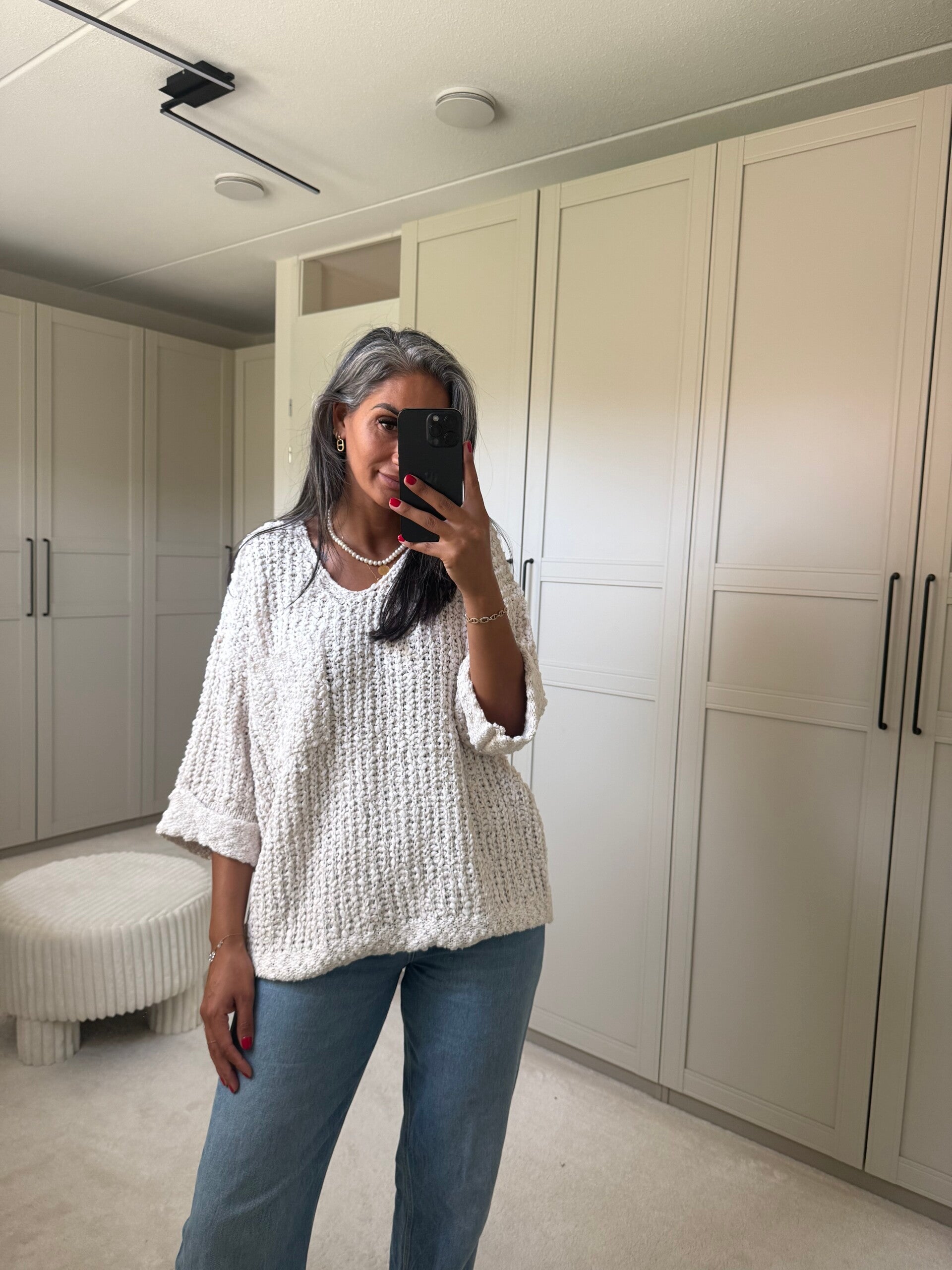 Oversized V-Neck Knit Beige