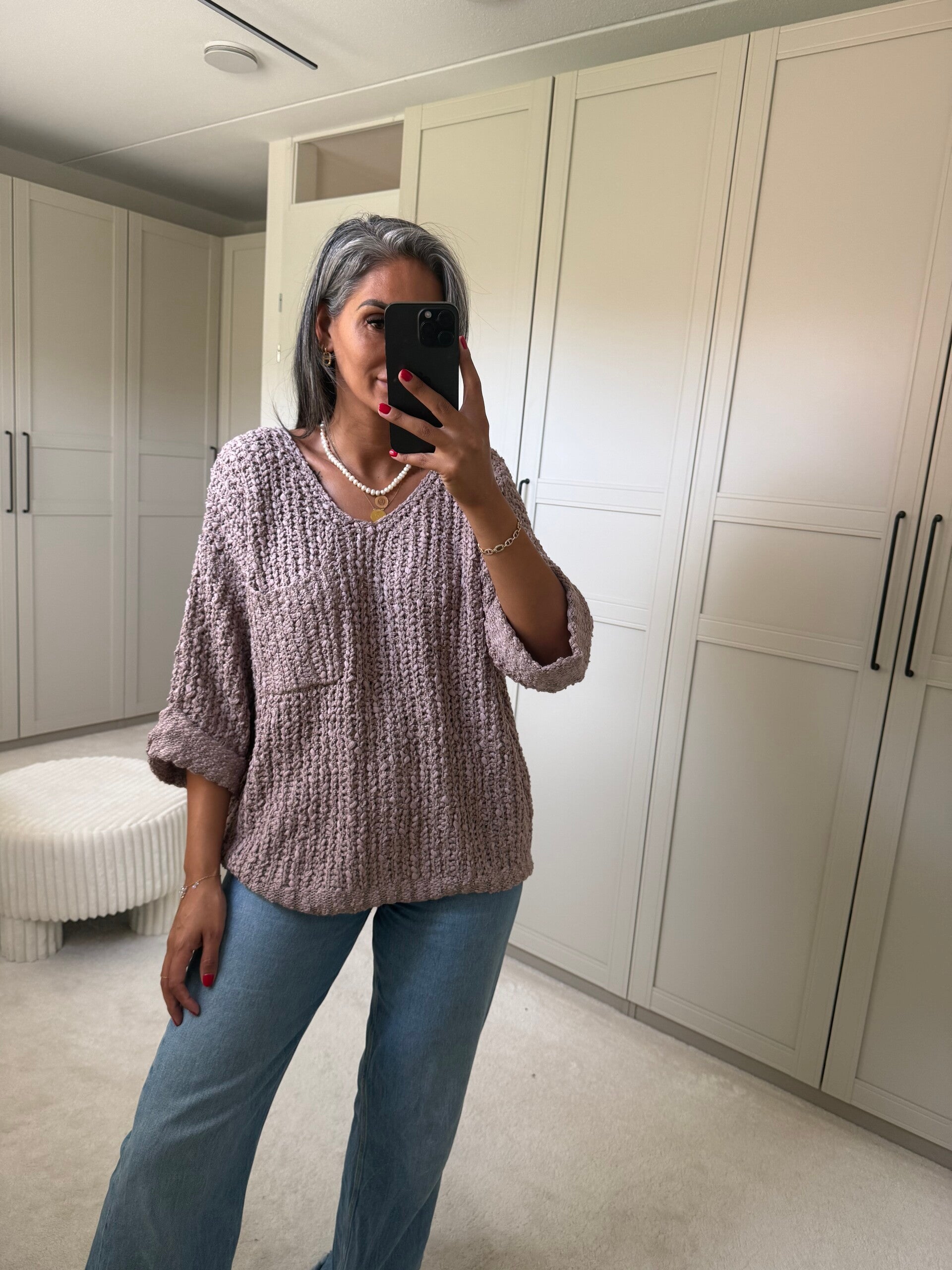 Oversized V-Neck Knit Taupe