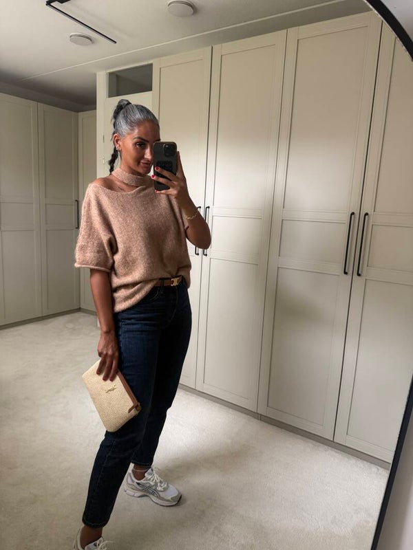 Off-Shoulder Choker Top Camel
