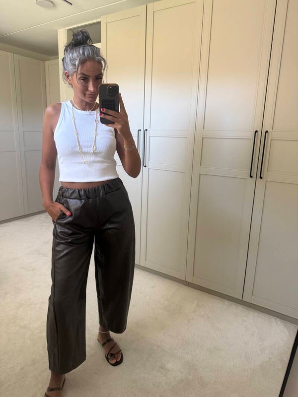 Bruine Leren Barrel Leg Broek