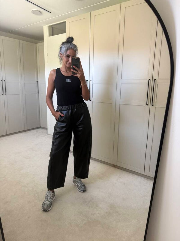 Zwarte Leren Barrel Leg Broek