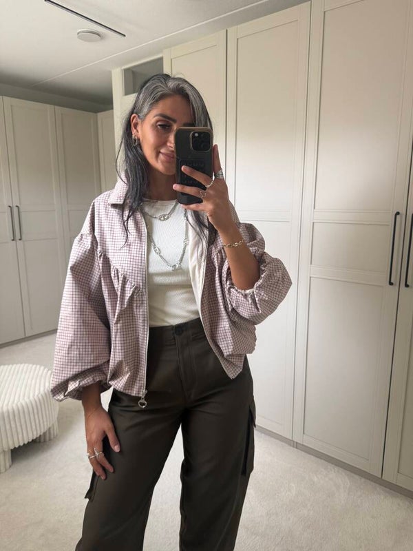 Check Jacket Ruitprint Creme