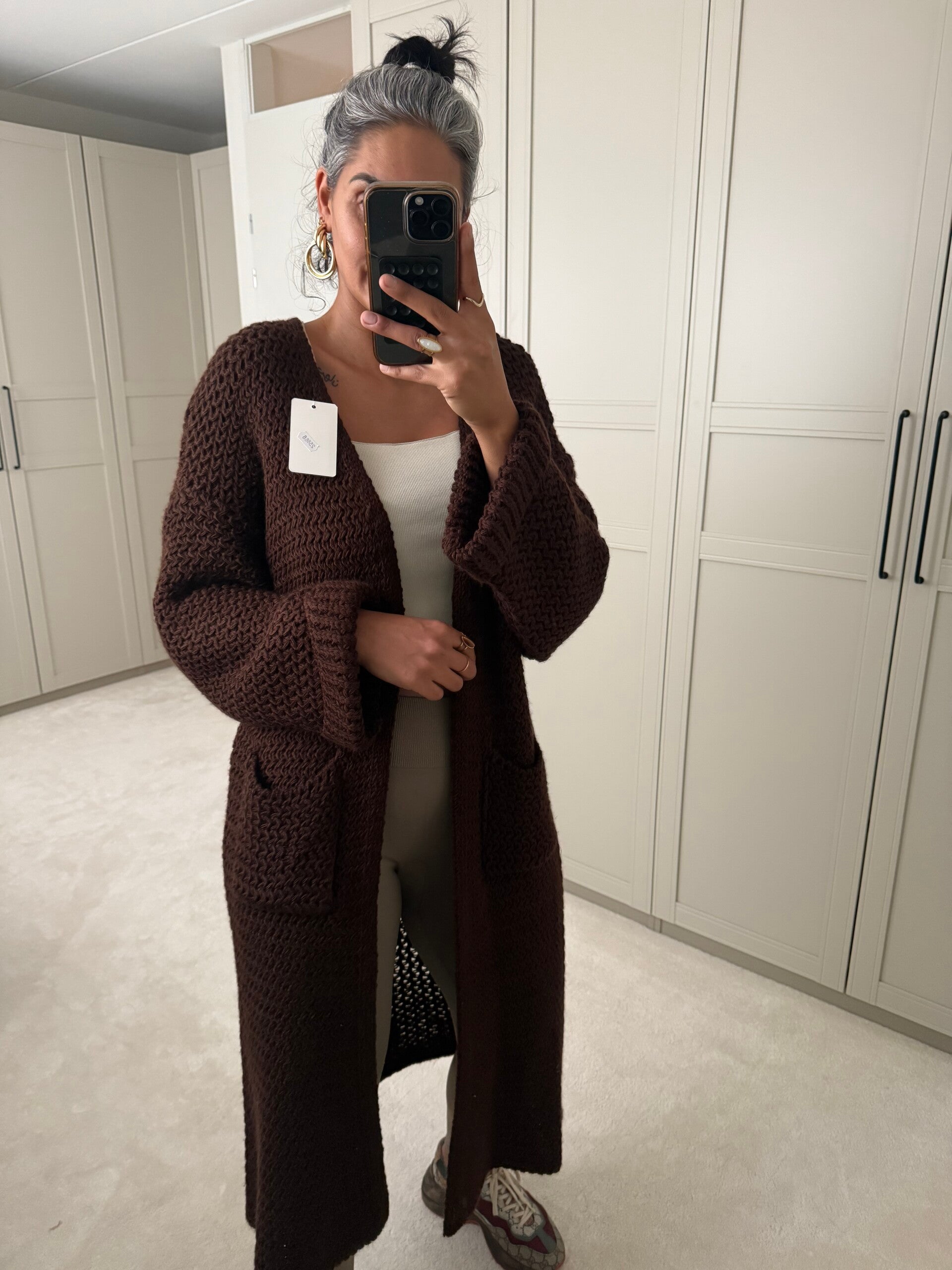 Geweefd Lange Vest Bruin