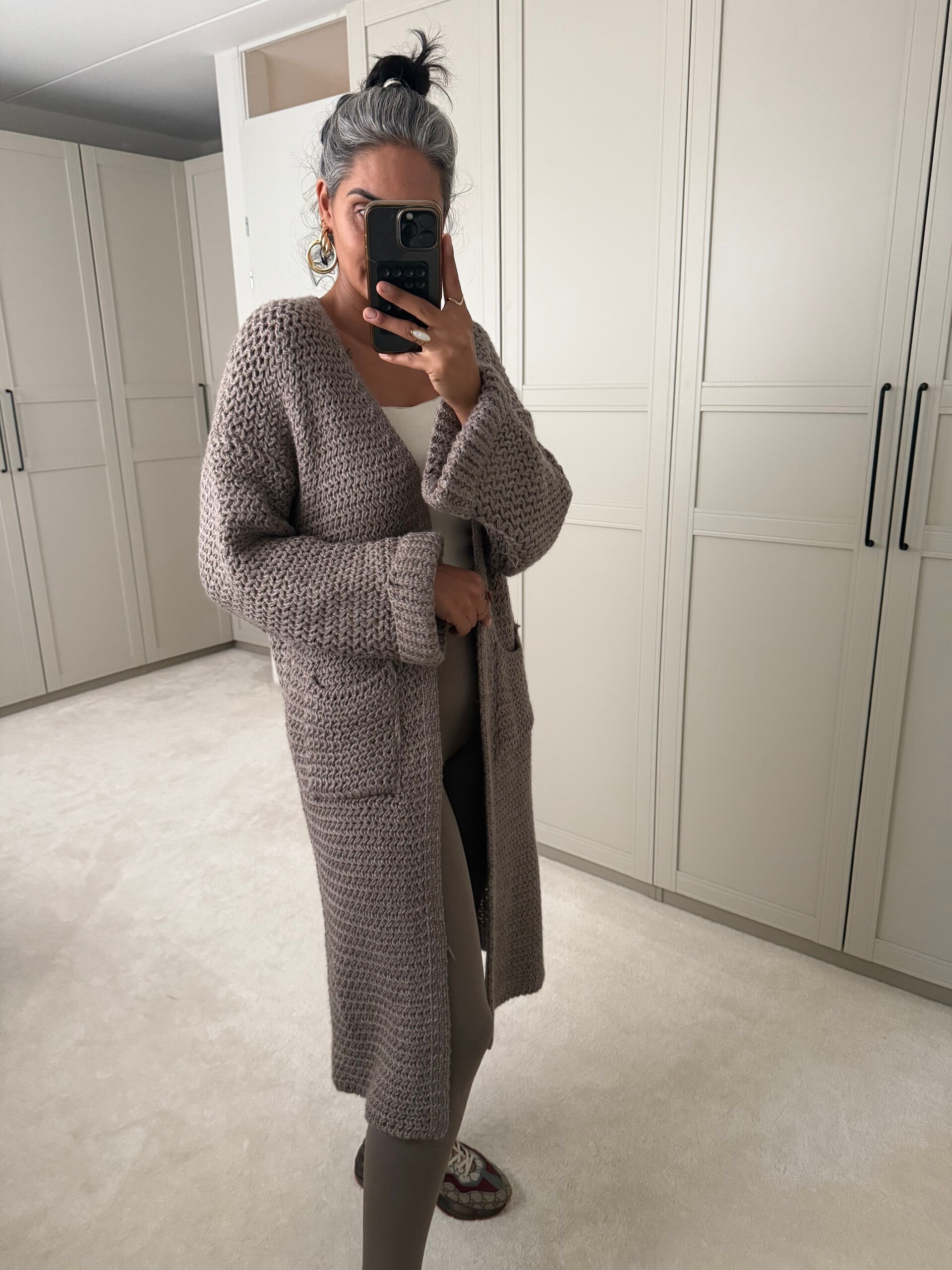 Geweefd Lange Vest Taupe