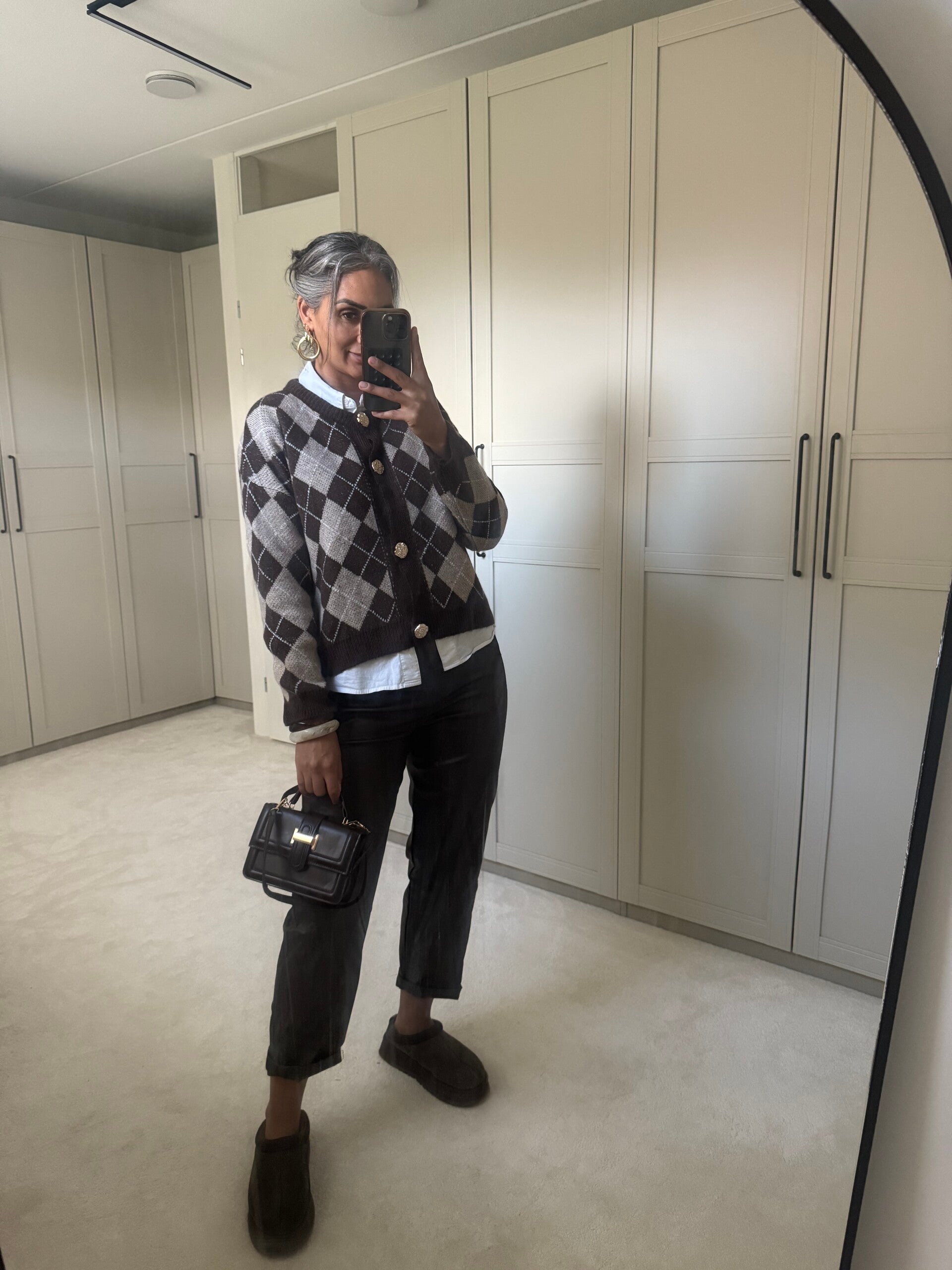 Geruit Cardigan Brown