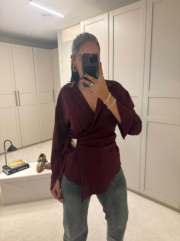 Wikkelblouse Burgundy/Goud