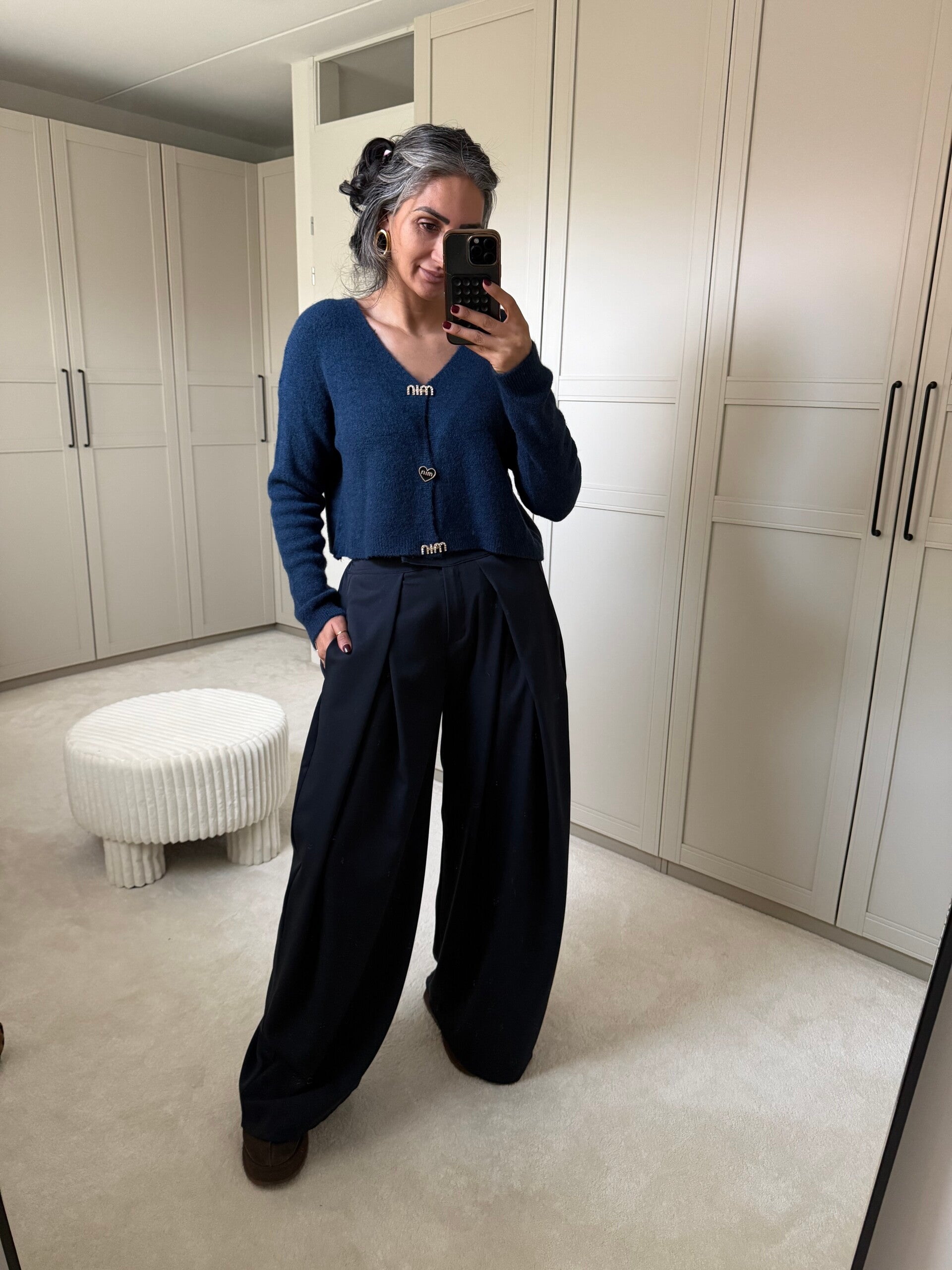 Korte vest met button BLAUW