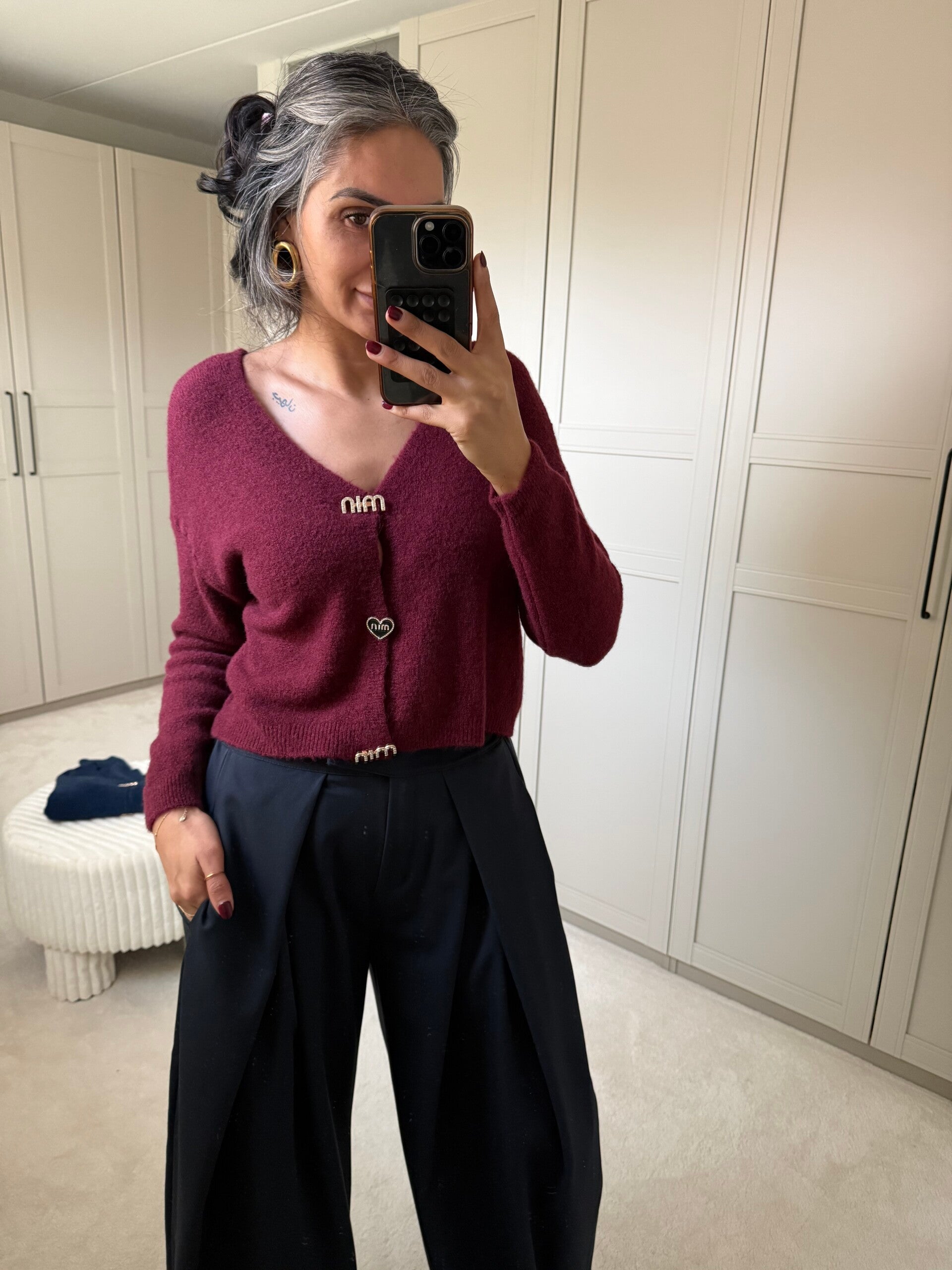 Korte vest met button BURGUNDY