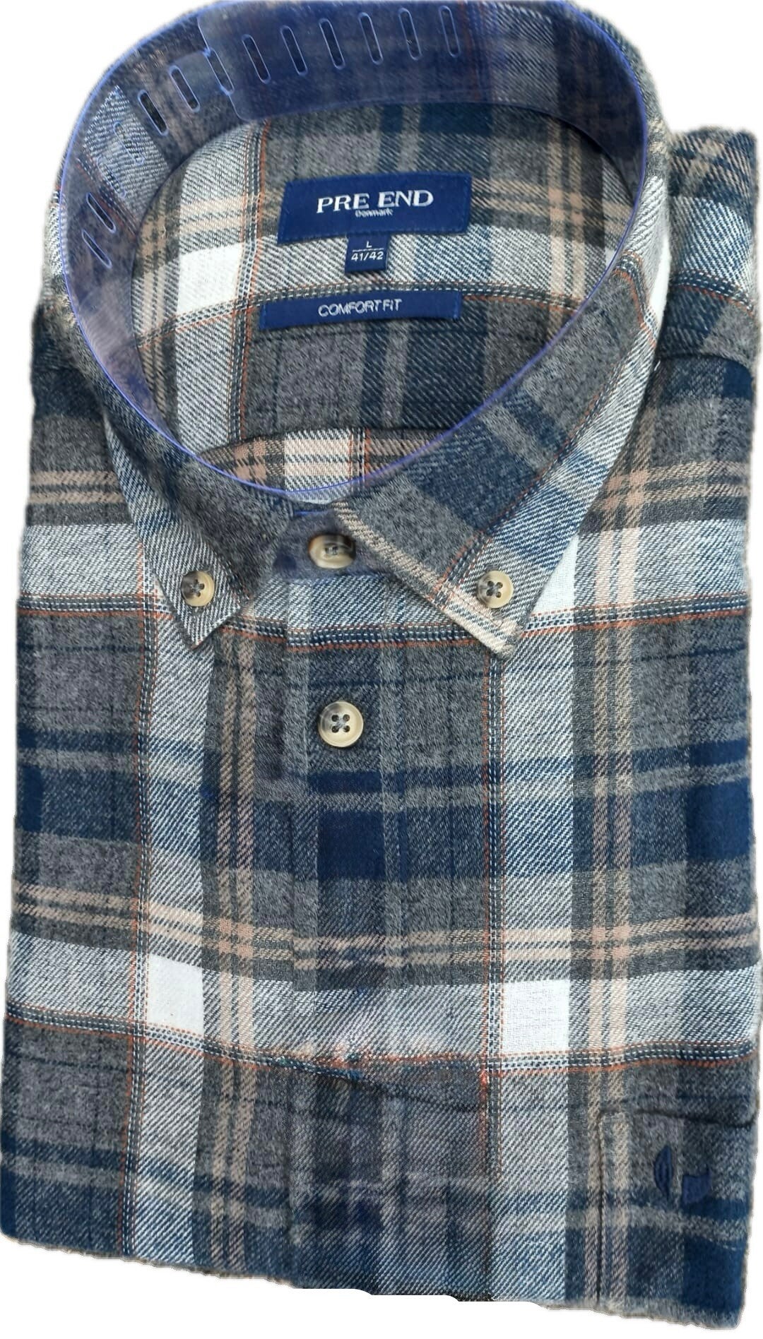 Pre End - Flanellen Overhemd - Lange Mouw - Grijs/Blauw