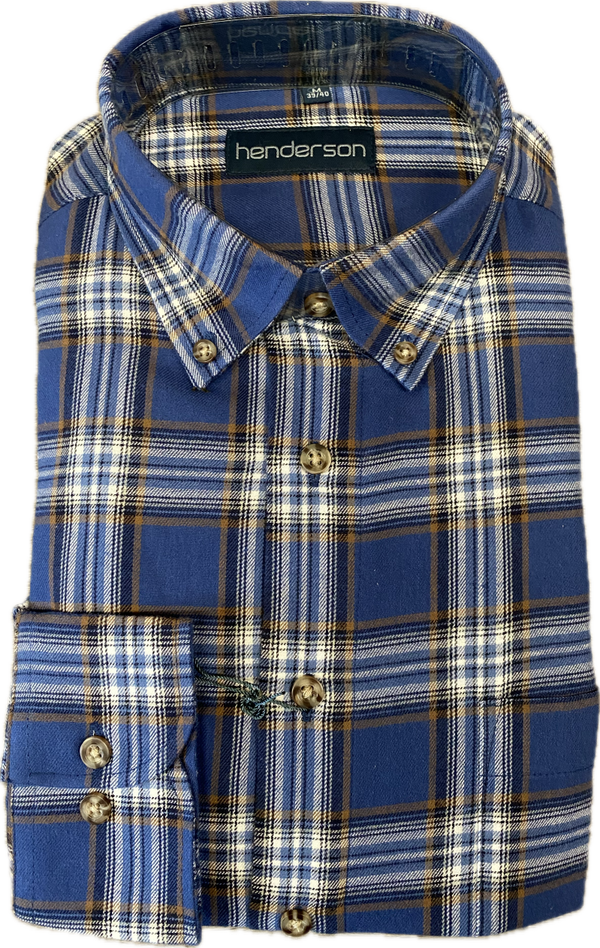 Henderson - Flanellen Overhemd - Lange Mouw - Blauw