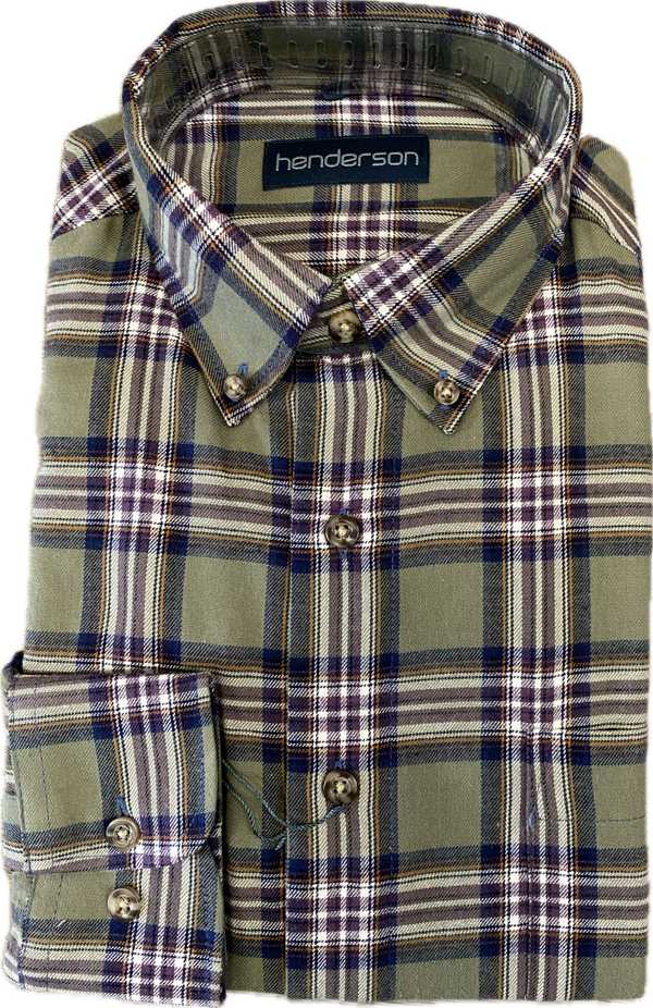 Henderson - Flanellen Overhemd - Lange Mouw - Kaki