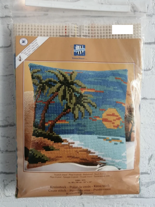 Tropisch strand  -  Vervaco borduurkussen