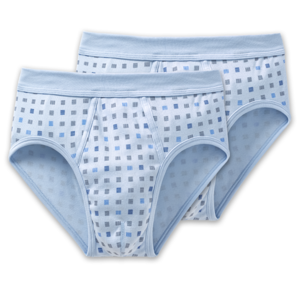 Schiesser - Essentials Feinripp - Sportslips met gulp - 2-pack - Lichtblauw Geruit