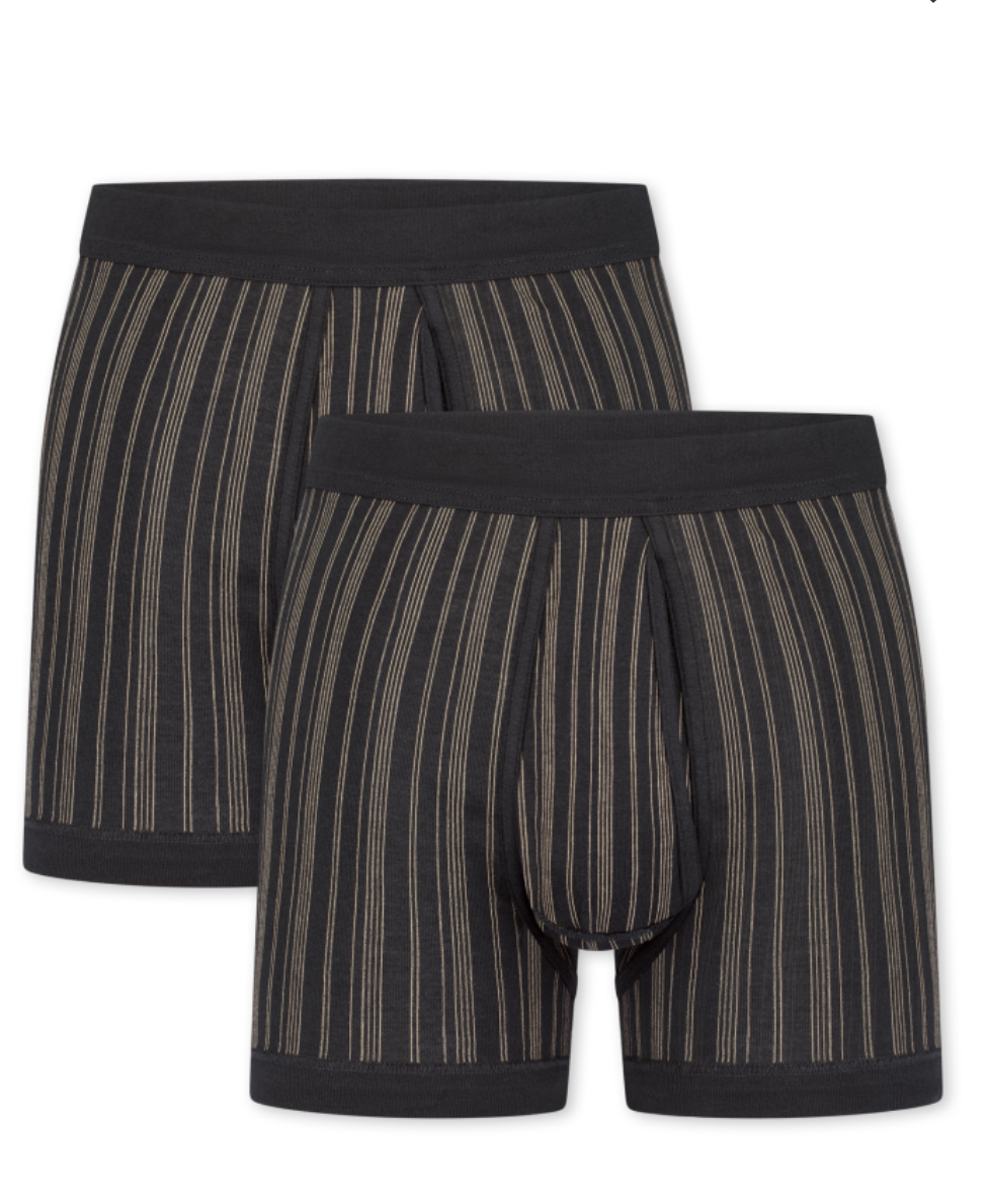 Schiesser - Original Classics Feinripp - Korte Broek Met Opening - Zwart Gestreept - 2-pack - Maat 10