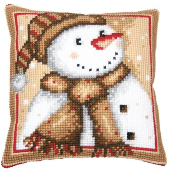 Vervaco - Borduurpakket - Kruissteekkussen Kit Sneeuwman
