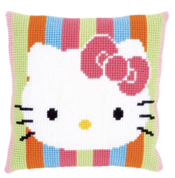 Hello Kitty 'gestreept'  -  Vervaco borduurkussen