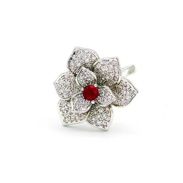 Bloom Red Flower Zirconia Ring