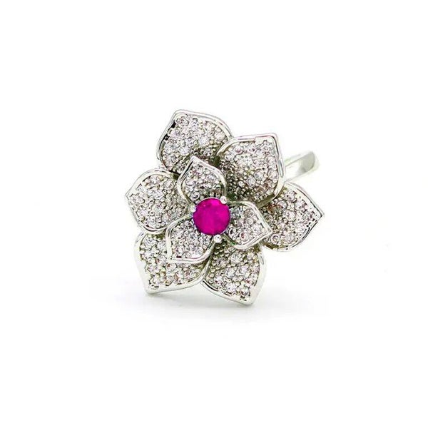 Bloom Pink Flower Zirconia Ring