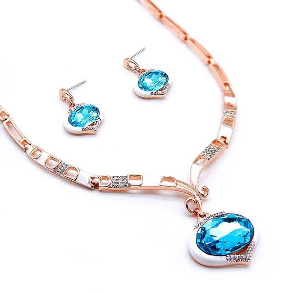 Aqua Rose Pendant Jewelry Set