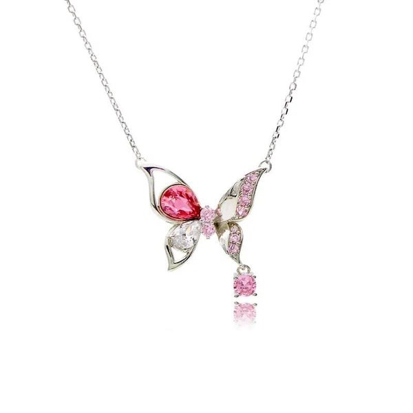 Pink Butterfly Drop Necklace