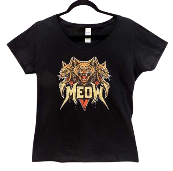 T shirt Meow logo zwart, dames maat M t/m 2 XL