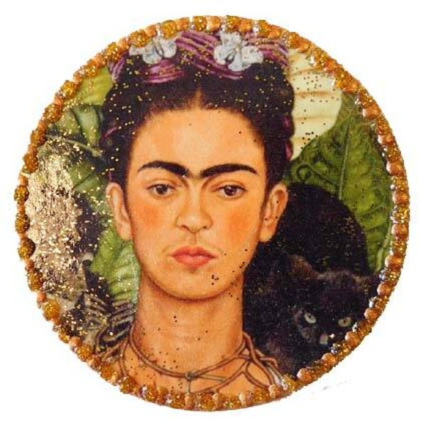 Broche portret Frida K aap en kat