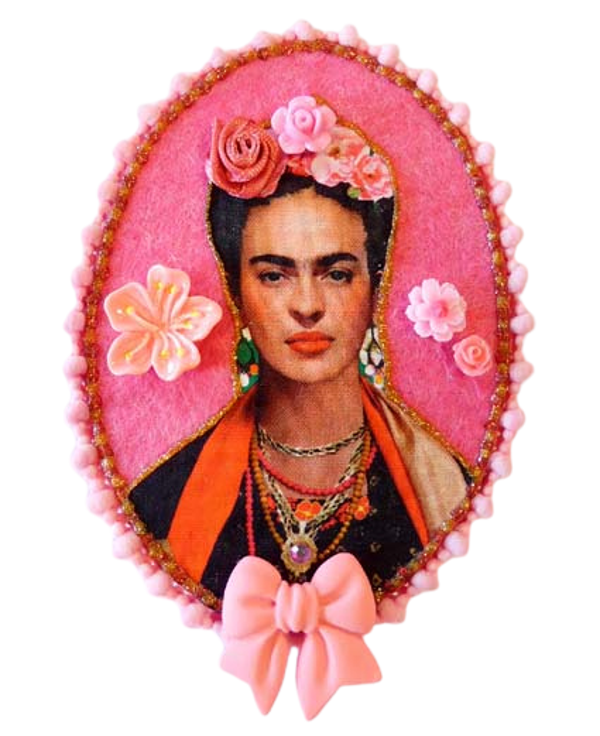 Statement broche Frida K., roze strik