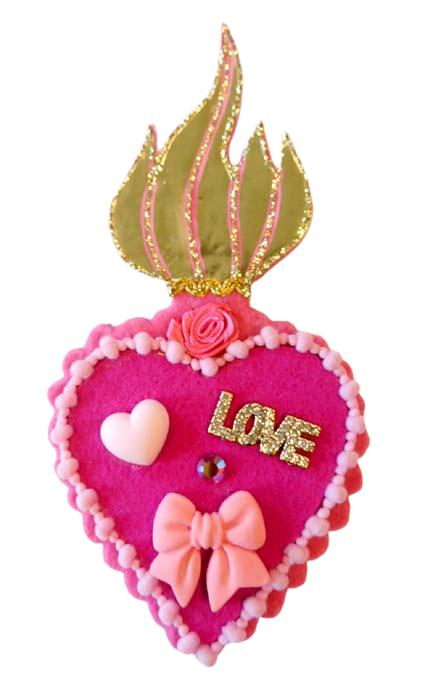 Heilig Hart statement broche, roze love strik