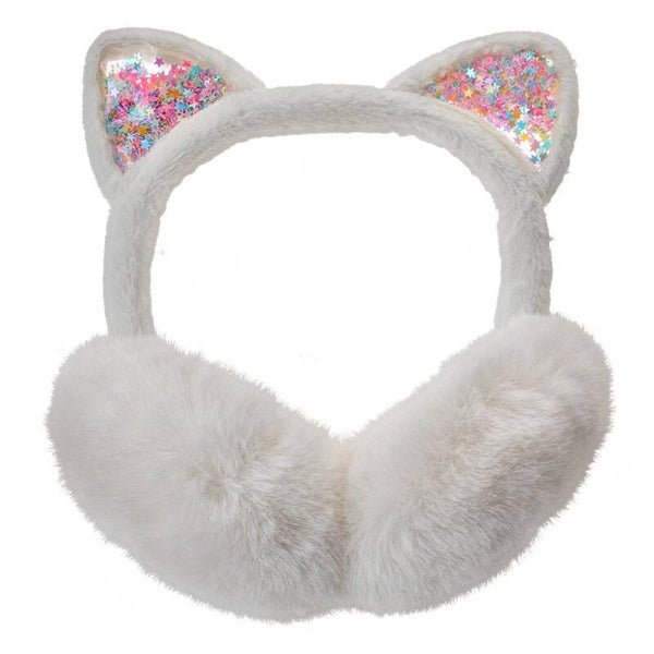 Oorwarmers Kattenoren wit met roze glitteroren