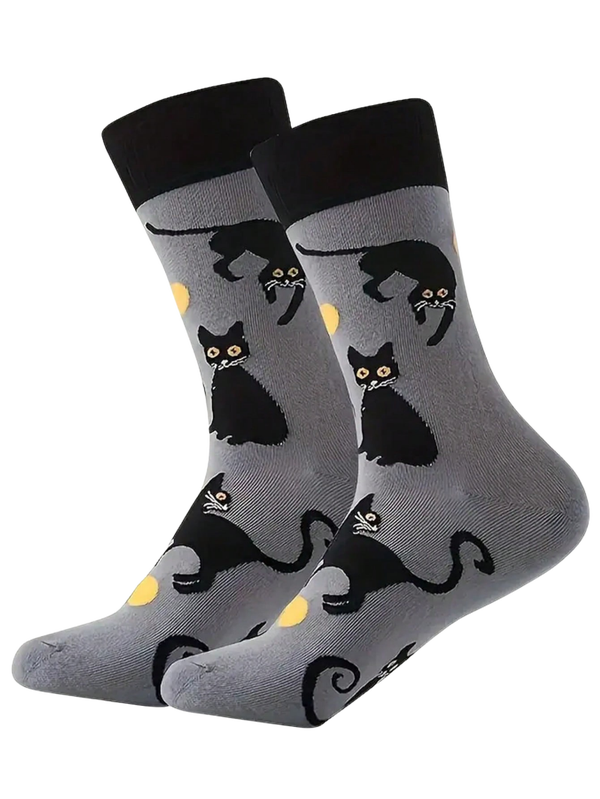 Kattensokken grijs met zwarte katten