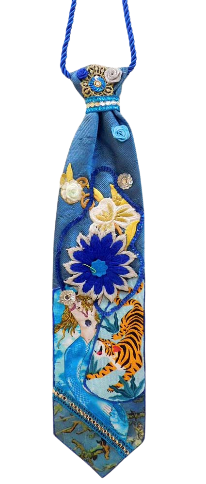 Stropdasketting blauw met zeemeermin en tijger