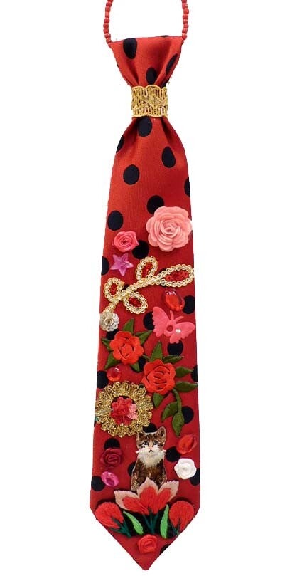 Stropdasketting rood collage met katje