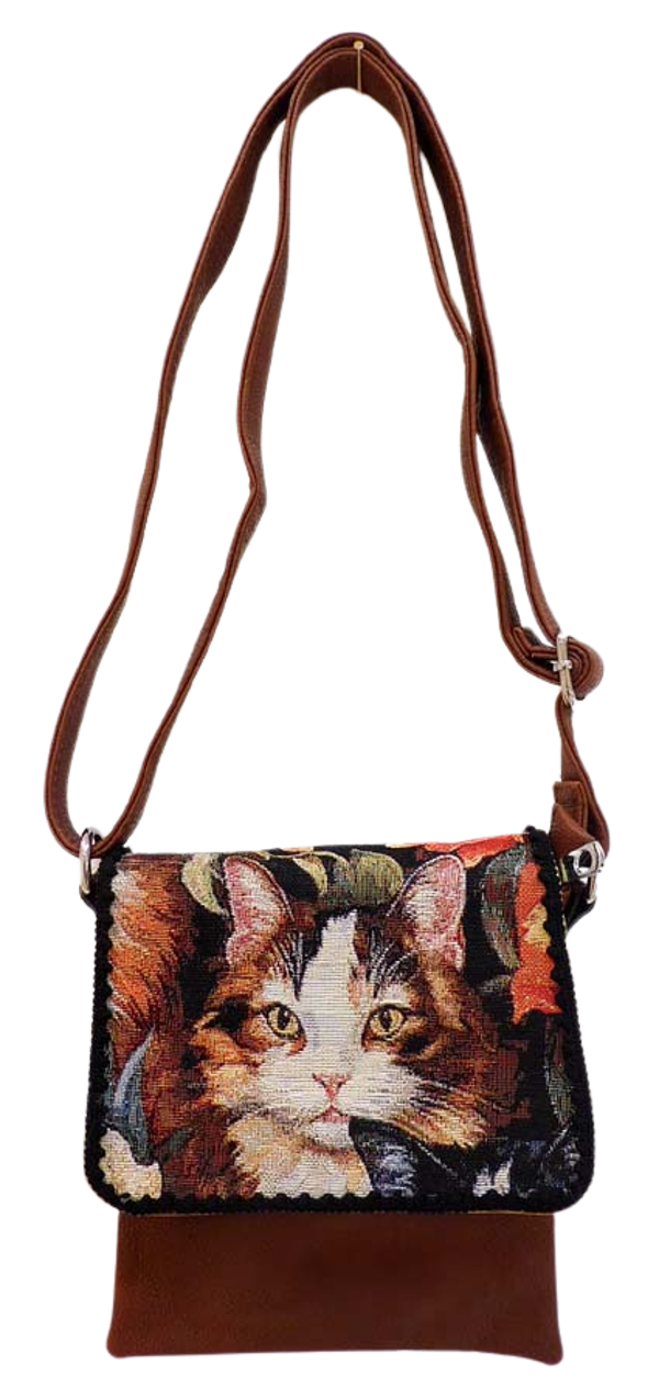 Tas Kat Lapjeskat gobelin, bruin leer