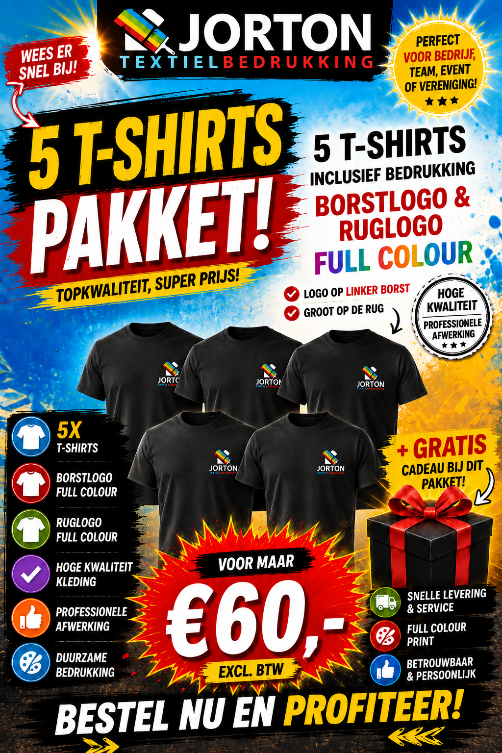 T-shirts pakket 5 stuks!