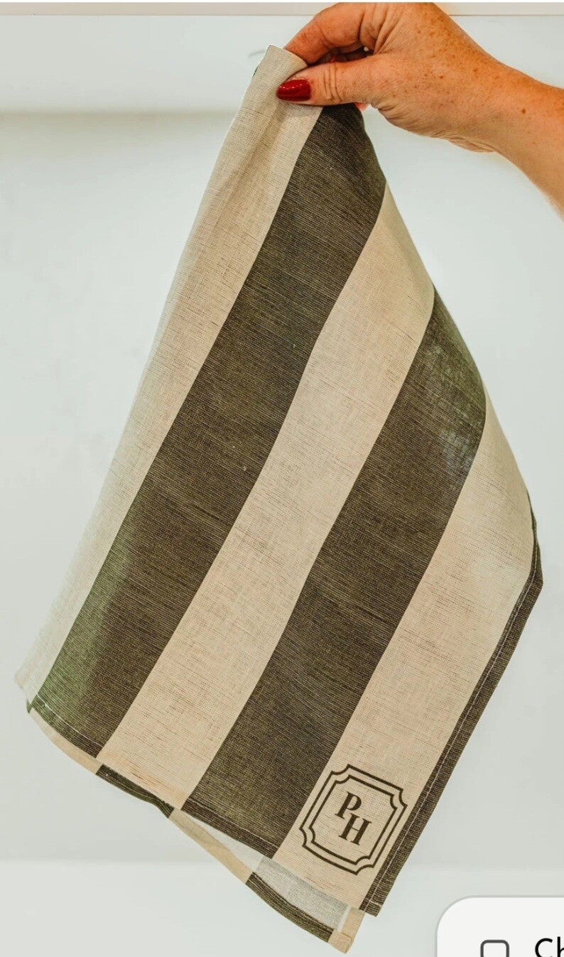 Panache 100% linen teatowel green