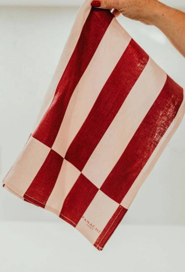 Panache 100% linen teatowel red