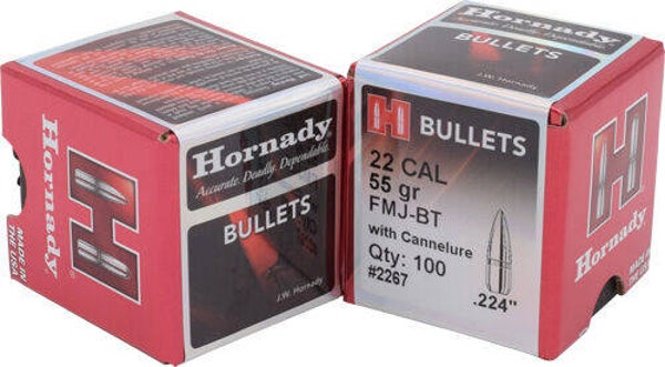 HORNADY BULLETS 22 CAL .224 55GR FMJ-BT 100CT 40BX/CS