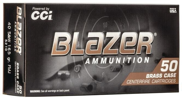 CCI Blazer Brass Handgun Ammunition .40 S&W 165 gr FMJ 1050 fps 50/ct