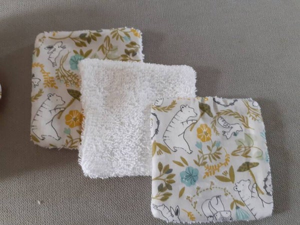 Lingettes lavables motifs faunes et flores
