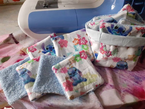 Lot de 12 lingettes lavables stitch